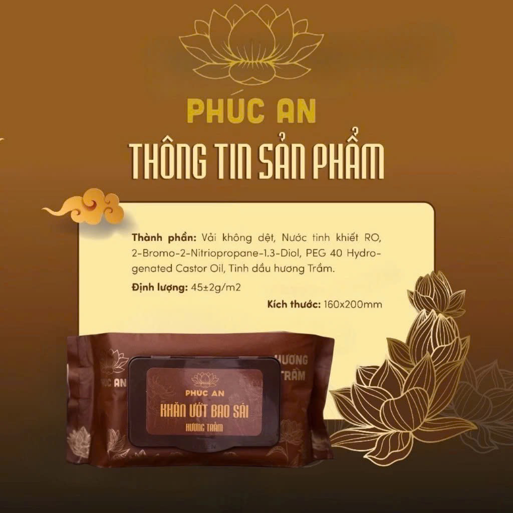 [ 1 thùng 24 gói] Khăn ướt bao sái ban thờ Phúc An, khăn lau ban thờ (Hương Trầm Ngũ Vị )