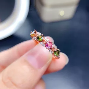 Nhẫn mở màu kẹo Tourmaline giả tinh tế Nhẫn vàng hồng sang trọng