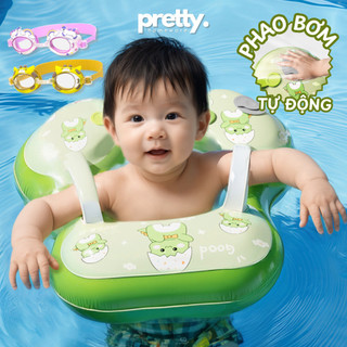 Phao Bơi Cho Bé Chống Lật Bơm Hơi Tự Động, Phao Tập Bơi Cho Trẻ Em Có Dây Đai An Toàn, Chắc Chắn