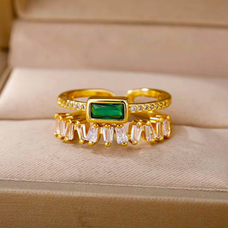 Nhẫn Zircon với đá lục bảo tự nhiên và thép không gỉ, phong cách vintage sang trọng