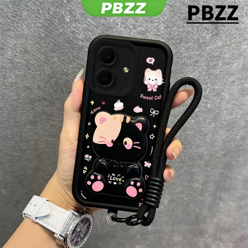 Ốp Lưng PBZZ Cho OPPO a3x a3 a5i a6 pro a3 5g oppo a5i pro a5x a5 5g Vỏ Điện Thoại Vỏ Mềm Thiết Kế Mới Thẩm Mỹ Gương Mèo Dễ Thương Có Giá Đỡ & Dây Buộc Cho Bé Trai Đen JTDTMZJ04