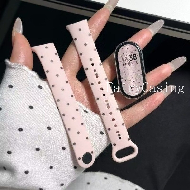 Dây đeo đồng hồ in chấm bi thời trang cho Xiaomi Mi Band 10 9 8 Phiên bản gốm Vòng đeo tay thay thế dây đeo silicon