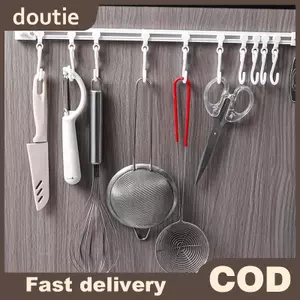 Doutie Nhựa Tra Row Móc Chống Đấm Treo Tường Hàng Dài Móc Có Móc Có Thể Tháo Rời Móc Tủ Tự Dính VN