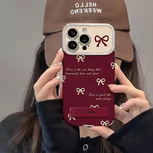 Ốp lưng điện thoại màu đỏ cao cấp có giá đỡ, phù hợp với iPhone 16 15 14 13 12 11 Pro Plus XS Max chống rơi BF6DSC110
