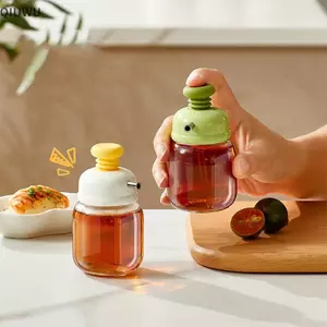 QIUWU 100ml Bình dầu ăn Chai thủy tinh Loại ép Chai bảo quản gia vị Chai kiểm soát dầu đo gia vị.
