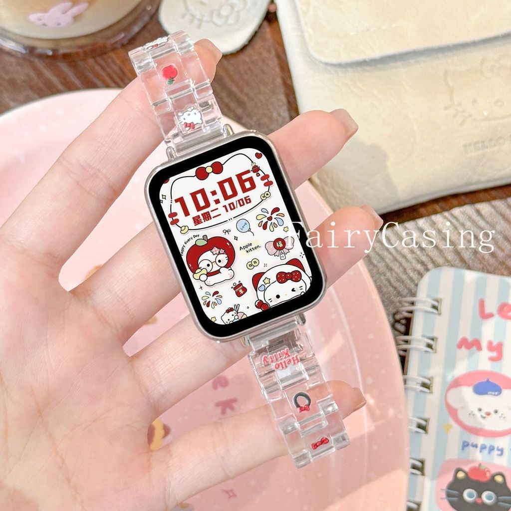 Dây đeo thể thao KT dễ thương cho Xiaomi Mi Band 10Pro 9 8 Pro Vòng đeo tay thay thế cho Redmi Watch 6 5 4 Dây đeo cổ tay Acrylic