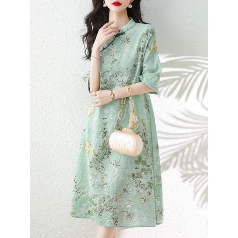 Đầm kiểu sườn xám Dáng Suông Thanh Lịch – Đầm Nữ Nhẹ Nhàng Che Khuyết Điểm, Mặc Mát Tôn Dáng Cực Xinh