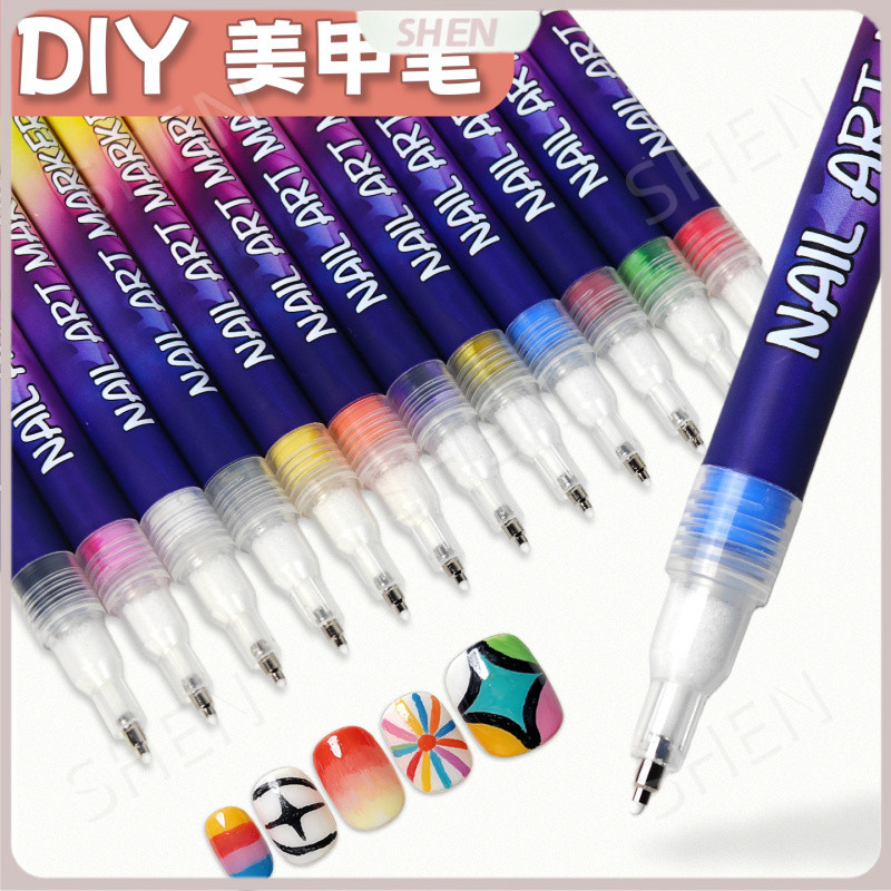 Bút Làm Móng Tay 12 Màu Bộ Hộp Acrylic Mark Chống Thấm Nước Nhanh Khô DIY Móc Dòng Tranh Làm Móng Tay Graffiti Bút