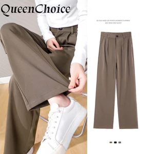 Quần ống rộng nữ nữ thường ngày màu đen cao eo nữ Quần âu