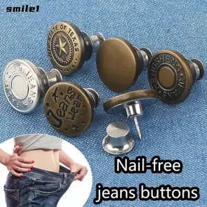 SMILE 10 Cái / gói Nút Quần Jean, Có Tua Vít Phụ Kiện May Nút Mở Rộng Eo, Quần Quần Áo Có Thể Tháo Rời Không Móng Tay 17 Mm Khóa Eo Quần Jean