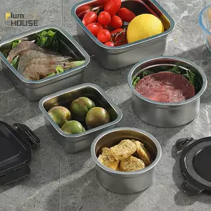 PlumHOUSE Hộp Đựng Thực Phẩm Bằng Thép Không Gỉ Hộp Giữ Tươi Nắp Kín Crisper Bữa Ăn Trưa Chuẩn Bị Bảo Quản Tủ Lạnh Nhà Bếp Bát Vuông Tròn VN