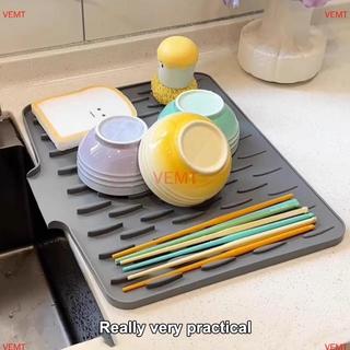 [VG] Thảm sấy bát đĩa bằng silicon Rãnh nghiêng Chống vết bẩn Tấm thoát nước chịu nhiệt cho nhà bếp Bộ đếm tại nhà Sử dụng MỚI