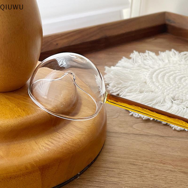QIUWU Muỗng Thủy Tinh Borosilicate Có Tay Cầm Dài Thìa Canh Sốt Chịu Nhiệt Trong Suốt Có Vòi Thìa Tráng Miệng Nhà Bếp Bar Tiệc.