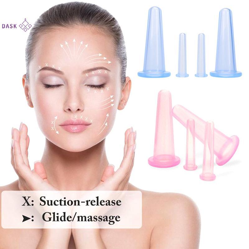 [DASK] 4 Cốc Massage Cốc Silicon, Dành Cho Cơ Thể Fac Ne Massage Mắt Hút Chân Không Chăm Sóc Da Mặt Toàn Thân, Dụng Cụ Làm Đẹp Chống Lão Hóa