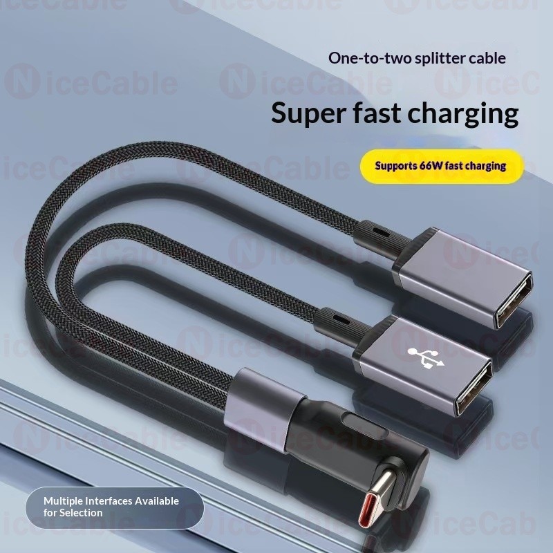 2 TRONG 1 USB / Type C Adapter 3D Khuỷu Tay Thiết Kế Nylon Braid Spliiter Cable 66W Cáp Chuyển Đổi Sạc Nhanh Cho Tai Nghe / Chuột / Bàn Phím