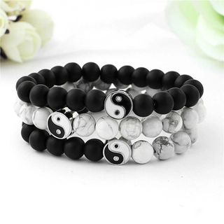 Vòng tay mờ đen trắng Thái cực dương, đính hạt, tương phản màu sắc