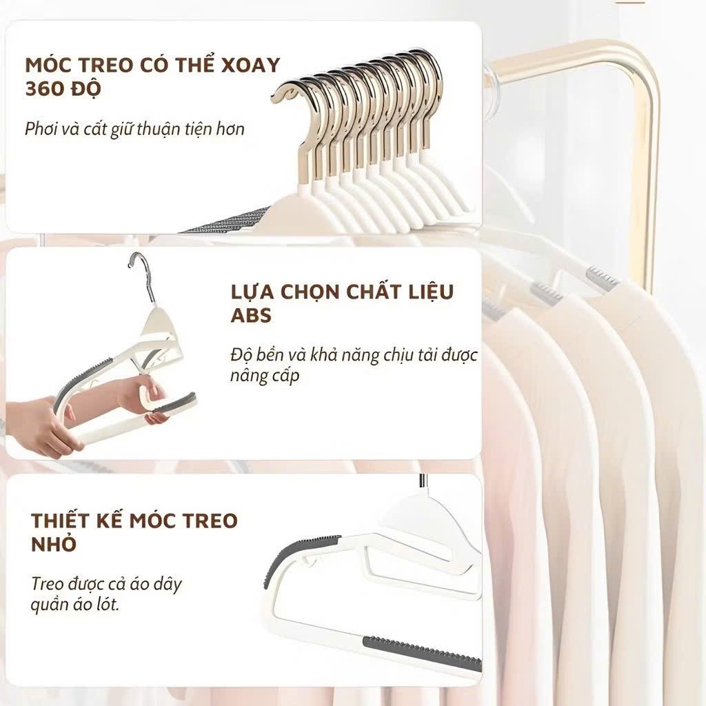 Móc Treo Quần Áo Chống Trượt Xoay 360 Độ Chất Liệu Nhựa Cao Cấp Đa Năng - Combo 10, 20, 30 Móc