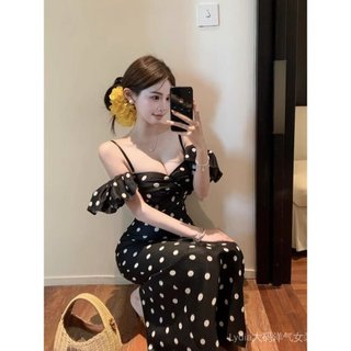 <![Giảm giá 10% trong thời gian có hạn] Áo liền quần nữ Hepburn style polka dot, cảm giác sang trọng, phù hợp mọi dịp