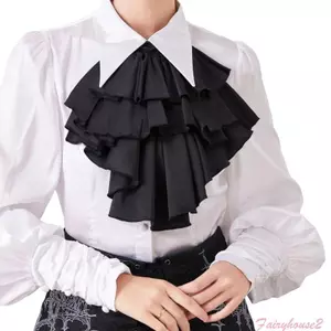 FF cổ xù màu trắng, vải thoáng khí, phong cách thời trang
