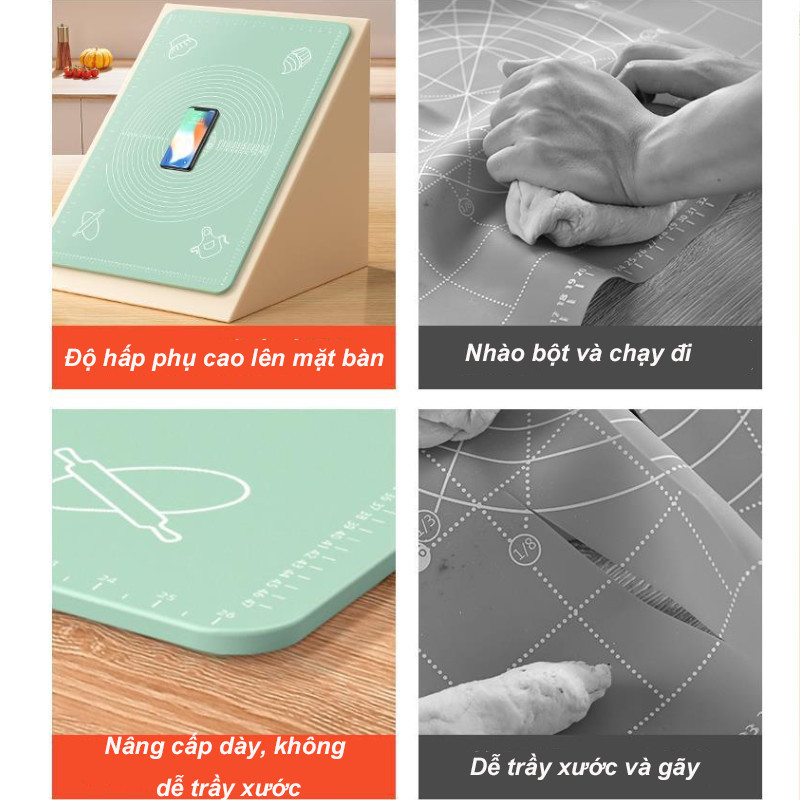 Thảm Nhào Bột Silicon 50x70cm Dày 4mm - Chống Dính Cao Cấp, An Toàn, Dễ Vệ Sinh, Lót Làm Bánh Quy & Nướng Bánh