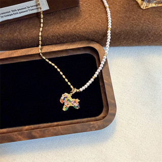 Vòng cổ và bông tai zircon ngọc trai phong cách cung hoàng đạo, thời trang thu đông mới