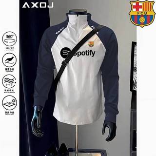 New Barcelona Soccer Uniform Spring and Autumn Outdoor Half Long-Sleeve Zipper Fitness Training Track and Field Running Sportswear PQpY