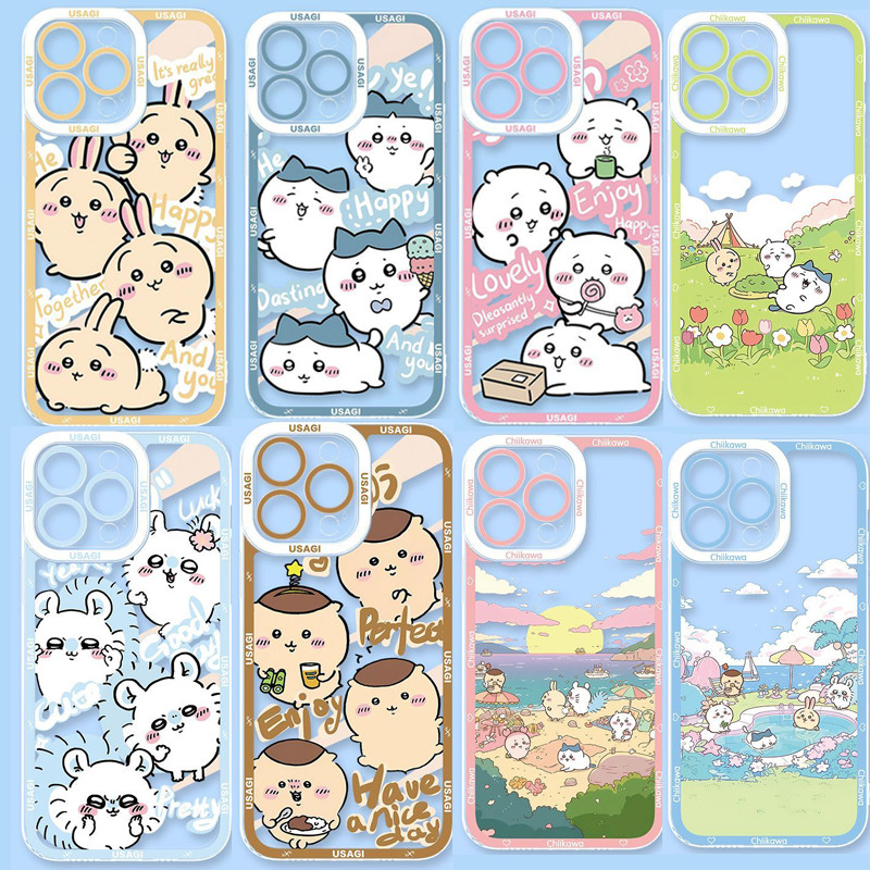 Phim Hoạt Hình Chiikawa Usagi Hachiware Vỏ Điện Thoại Di Động Cho Iphone 11 12 13 14 15 16 Pro Max XR XS Max Bao Trong Suốt Đôi Mắt Thiên Thần TPU Silicone Camera Bảo Vệ Trong Suốt