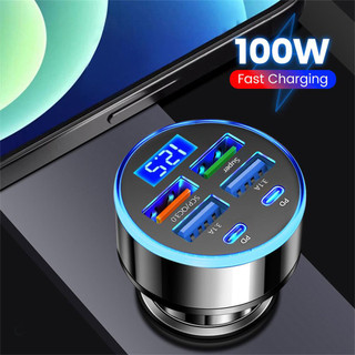 Elough 100W 6 Cổng Sạc Xe Hơi Sạc Nhanh Sạc Điện Thoại USB Loại C Màn Hình Hiển Thị Kỹ Thuật Số Sạc Adapter