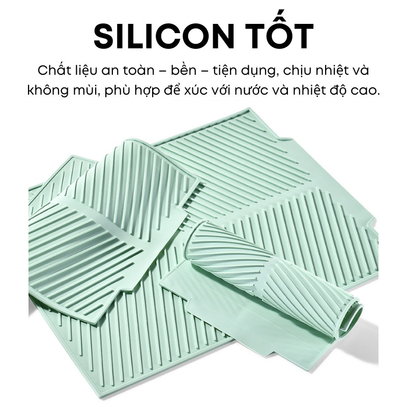 Thảm Lót Bàn Bếp Silicon Thoát Nước Chịu Nhiệt 5mm – Rãnh Nổi Chống Trượt, Lót Úp Bát Đĩa Có Miệng Thoát Nước | 360