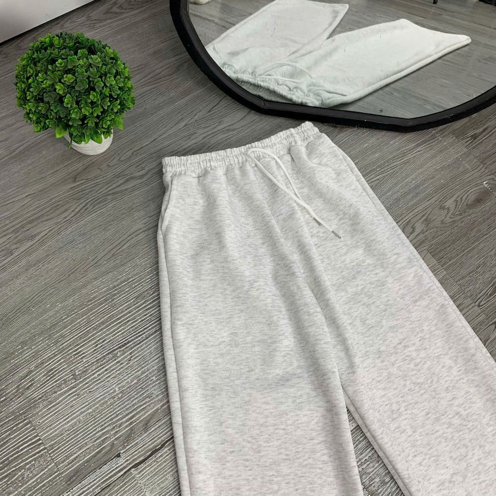 Set thu đông quần ống rộng xám tiêu kết hợp áo hoodie nỉ mũ 2 lớp unisex Hàn trái timm