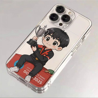 Ốp điện thoại Q-version Sun Yingsha và Wang Chuqin cho iPhone 17Air / 16 / 15PLUS / 14 / 13pro Max / 12 / 11 / X / XS / 7 / 8, Vỏ trong suốt, chống thấm nước, chống sốc, vỏ bảo vệ