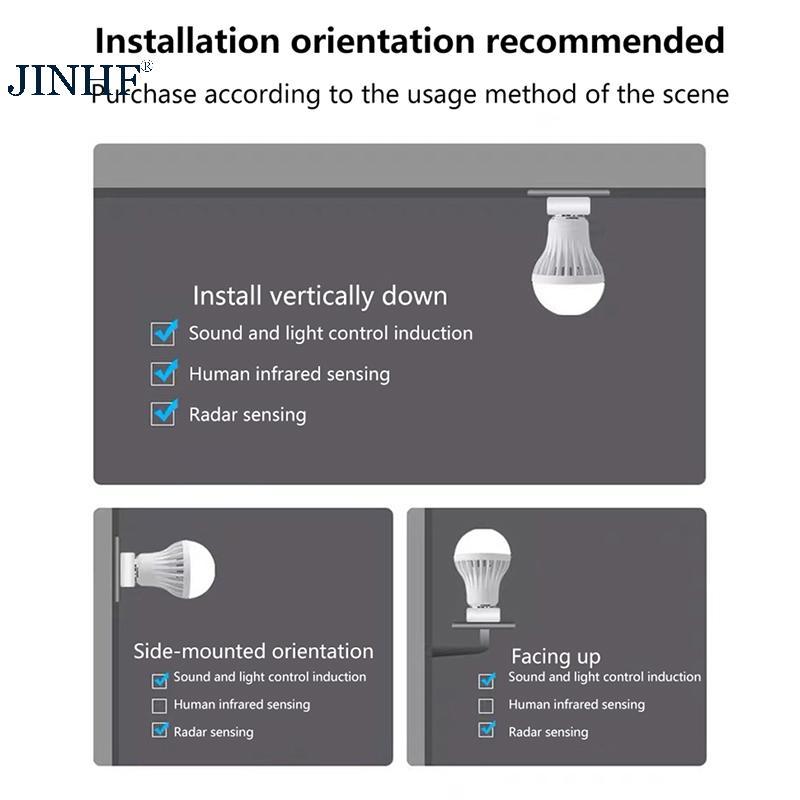 Đèn cảm biến chuyển động JINHF E27 PIR Bóng đèn LED có cảm biến chuyển động Máy dò chuyển động Đèn ngủ HOT