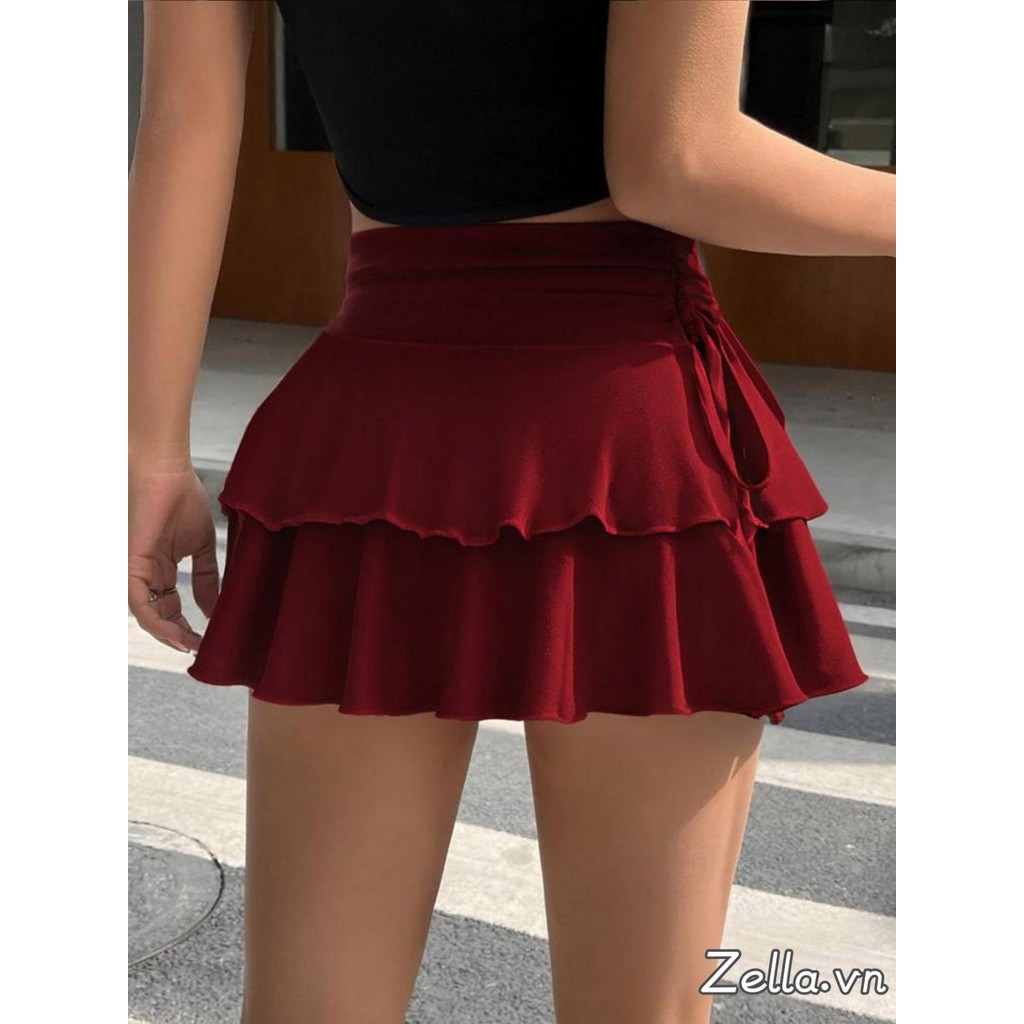 Váy mini nữ ngắn cho ngày thường với lớp xù nơ bên eo cao