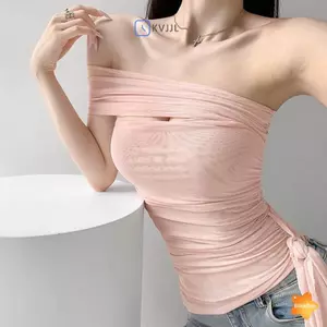 Áo thun gạc ren dây đeo vai phong cách nữ gợi cảm, thiết kế ngắn gọn phù hợp mùa hè
