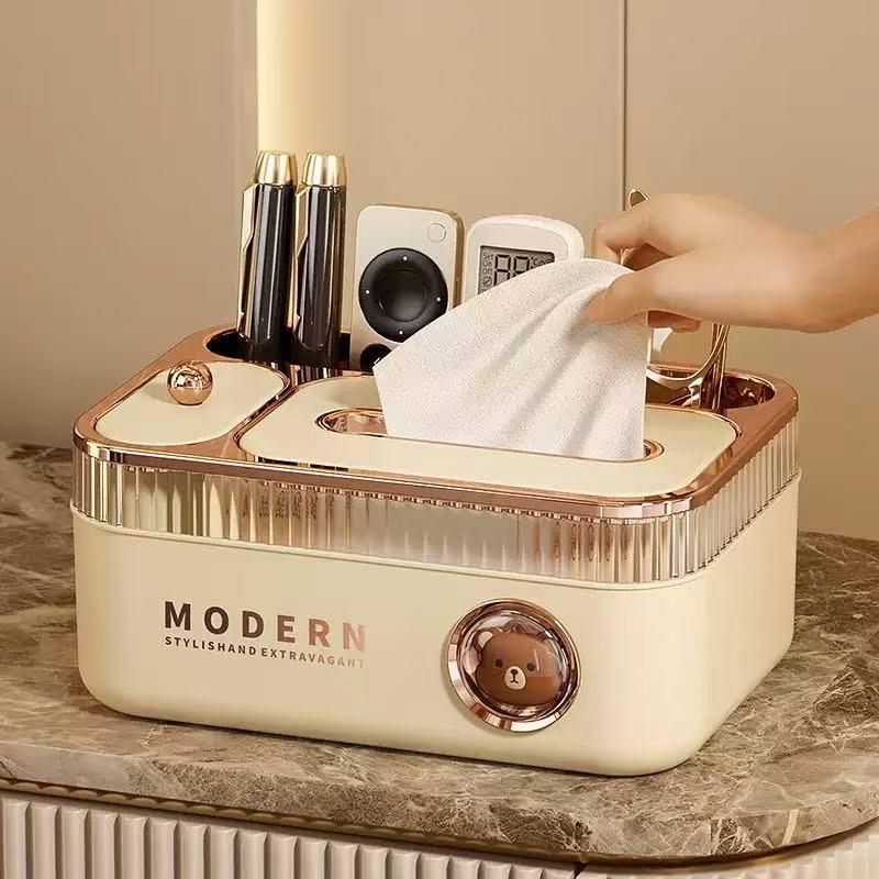 （HOT）Hộp đựng khăn giấy  cao cấp，hình gấu dễ thương，Hộp đựng tăm và tăm bông ,Lò xo tích hợp,hộp khăn giấy giá trị cao
