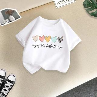 Áo thun thể thao cổ tròn, thoáng khí, đa năng, thoải mái, phong cách, in hình trái tim và bánh donut dành cho bé gái.