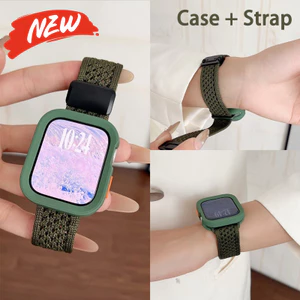 Dây đeo từ tính dệt Nylon + Vỏ silicon tương thích cho Apple Watch Series11 / 10 46mm 42mm Ultra3 / 2 / 1 49mm 40 / 41 / 44 / 45mm 9 8 7 6 5 4