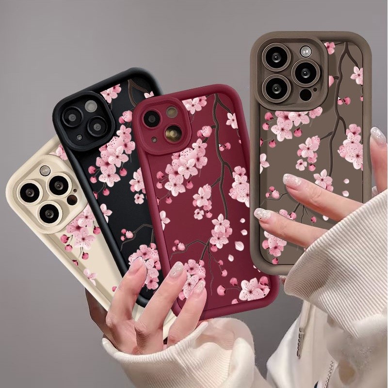 Ốp Điện Thoại Hoa Đào Retro Cho OPPO Reno 15F 11F 12F 13F 11 12 10 13 14 15 Pro Plus 8T 6 7 8 Pro 7Z 8Z Silicon Dễ Thương Chống Rơi Màu Kẹo Mềm Chống Sốc