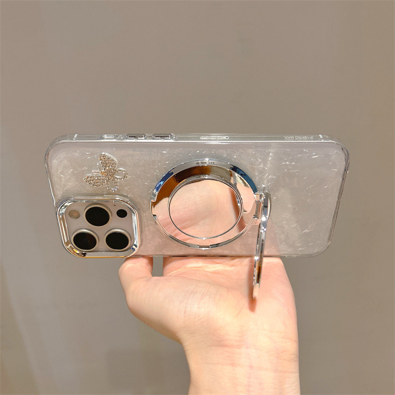 Ốp lưng iPhone nơ 3D có giá đỡ gương tròn phù hợp cho iPhone 17 Pro Max, iPhone 17 16 15 14 13 12 11