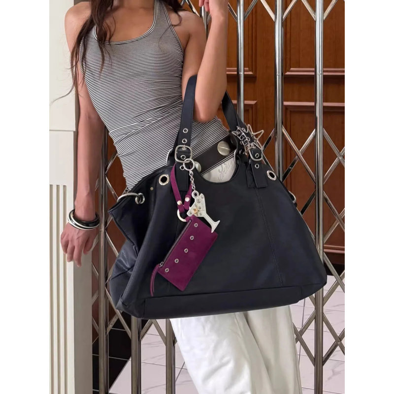 ANCO 2026 Túi xách trang trí đinh tán mới Hàn Quốc YK Zipper Túi tote công suất lớn Túi xách xách tay đơn thời trang Túi xách chéo dành cho phụ nữ Đầu máy cá nhân Túi xách vai gió