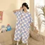 Shop Size Lớn Váy Ngủ Ngắn Tay Hoạt Hình Dễ Thương Kẻ Sọc Ngộ nghĩnh Một Mảnh Loungewear Rời Bộ Đồ Ngủ Thường Ngày Nữ