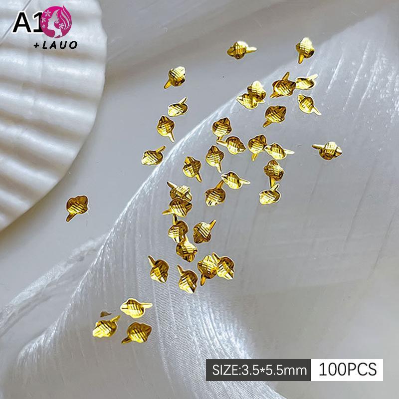 Springevenstar 100 chiếc sao biển 3D bạc vàng kim loại trang trí móng tay, đinh tán, DIY nail art
