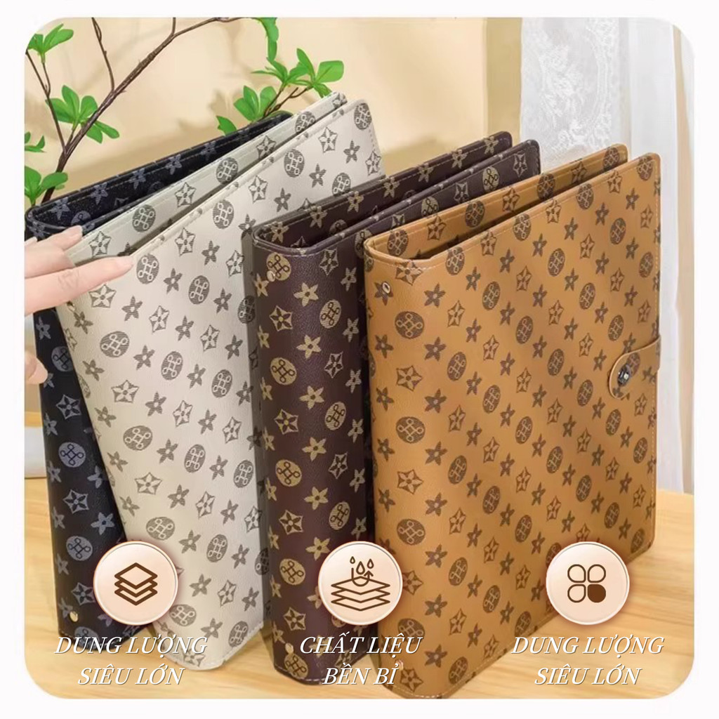 Bìa Sổ Còng Da PU Dày Dặn A4 - Chất Liệu Da PU Cao Cấp, Lá Rời, Đựng Vé, Giấy Tờ, Hồ Sơ Gia Đình