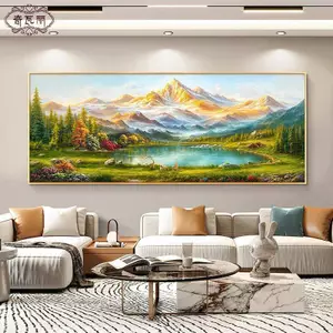 Phong Thủy Lưng Núi Vàng Canvas Treo Tường Nghệ Thuật Không Khung Bát Kho Báu Trang Trí Phong Cảnh Cho Phòng Khách