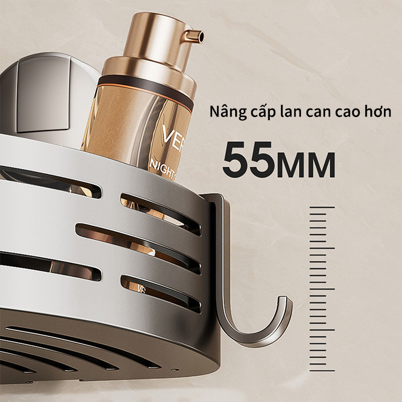 Kệ Góc Để Đồ Nhà Tắm Hút Chân Không Không Khoan Đục, Hút Siêu Chắc, Kèm Móc Treo Đồ Tiện Dụng