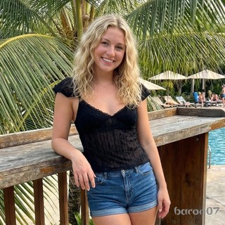 Nữ Áo Camisole Mùa Hè Sheer Ren, Màu Trơn với V Cổ và Spaghetti Dây Đeo