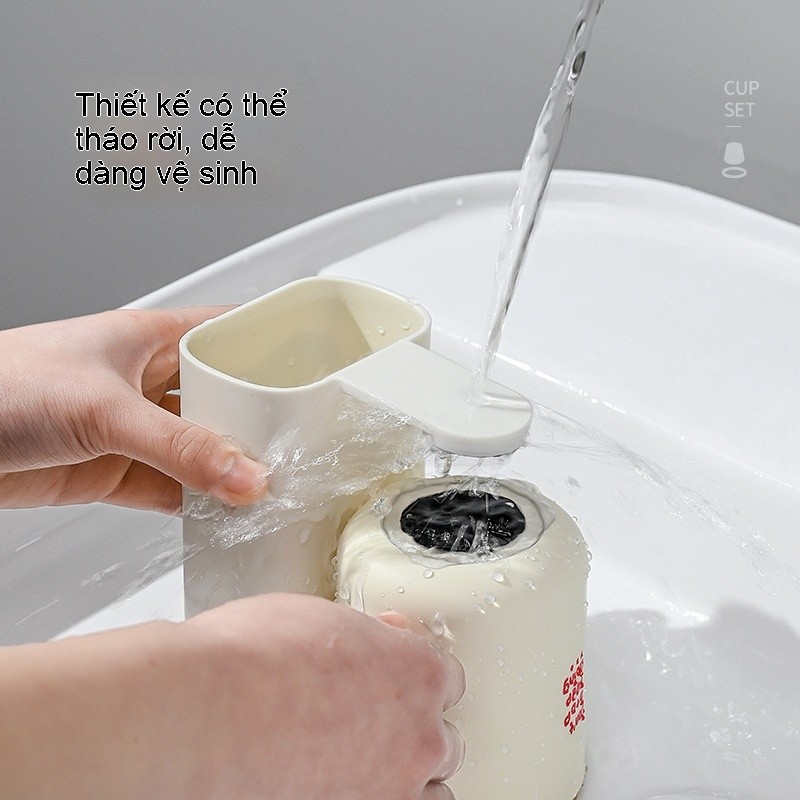 Giá Để Bàn Chải Đánh Răng Treo Tường Không Đục Lỗ, Cốc Nước súc Miệng Từ Tính 2 Trong