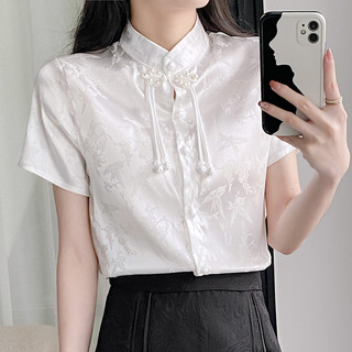 Áo sơ mi nữ dài tay truyền thống cài nút mùa xuân hè kết hợp với váy dáng đuôi ngựa