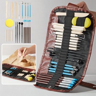 Bộ dụng cụ điêu khắc gốm RISEDOT 24 chiếc kèm túi đựng, dụng cụ DIY nghệ thuật thủ công