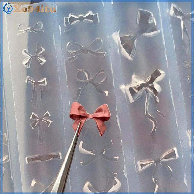 XOITU 3D Ruy Băng Nơ Hình Khuôn Dập Stencils UV Gel Ba Lan Khuôn Nghệ Thuật Silicon Khắc Khuôn DIY Thiết Kế Móng Tay Charm Trang Trí VN